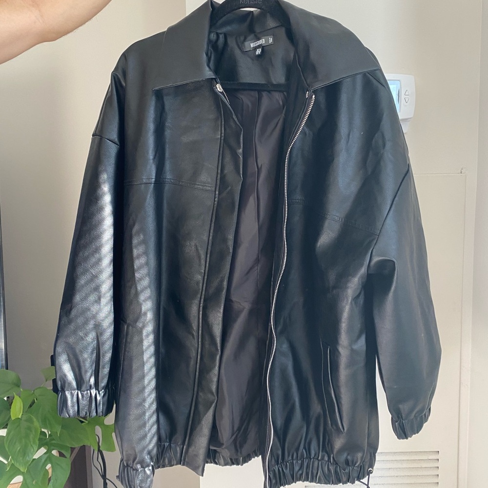 Black Faux Leather Oversized Jacket
